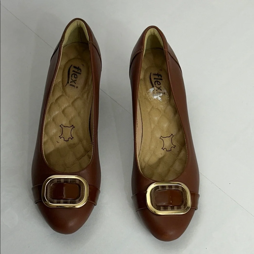 Flexi Women's Tan Loafers with Gold Buckle
